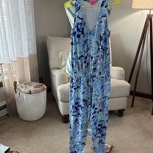 Sleeveless Blue Floral Jumpsuit